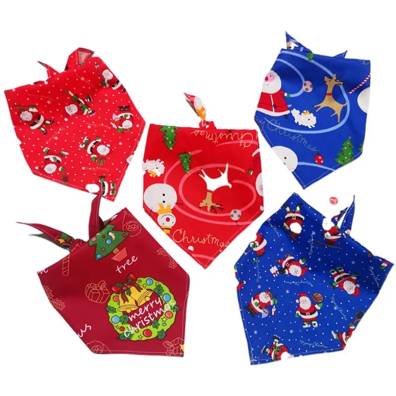 

Christmas Tree Triangle Dog Cat Scarf Printed Puppy Saliva Towel Cotton Bib Classic Fashion Pet Accessories Supply