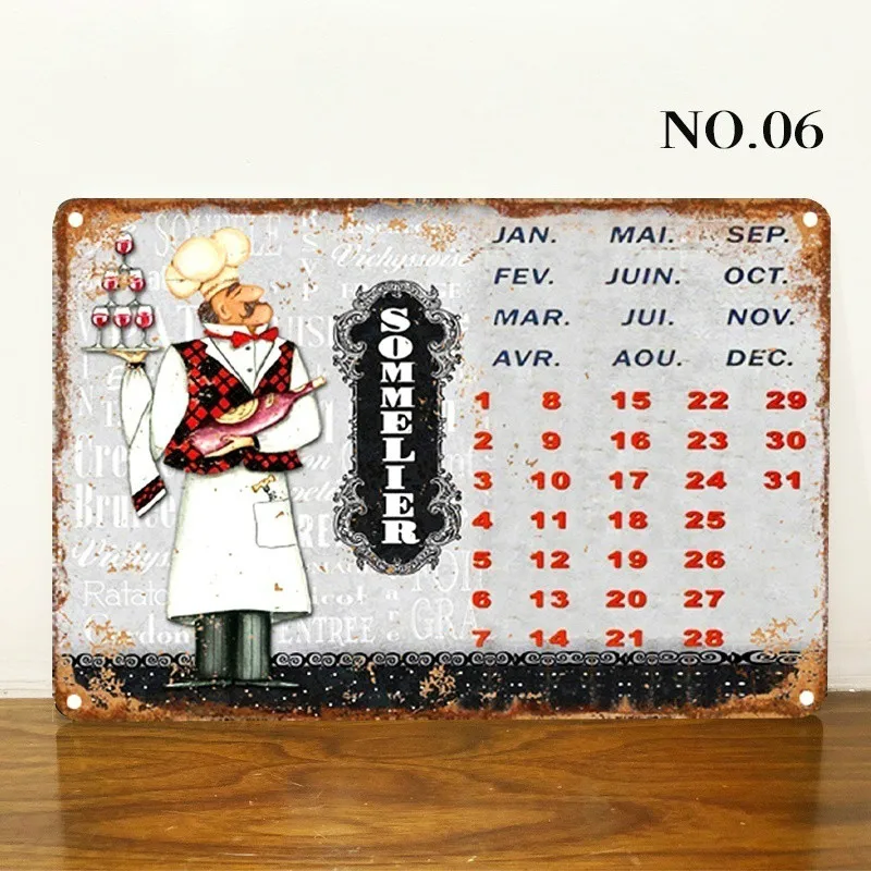 NO 6 Hot Vintage Calendar Metal Tin Sign Pub Casino Home Bar Decoration Plate Billboard Painting Cold Beer Wine Wall Art Poster - Color: NO 6