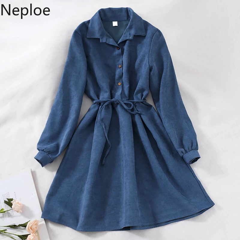 

Neploe Vintage High Waist A Line Dress Women Loose Slim Multicolor Mid Long Ropa Mujer Autumn Winter Long Sleeve Vestido 46353