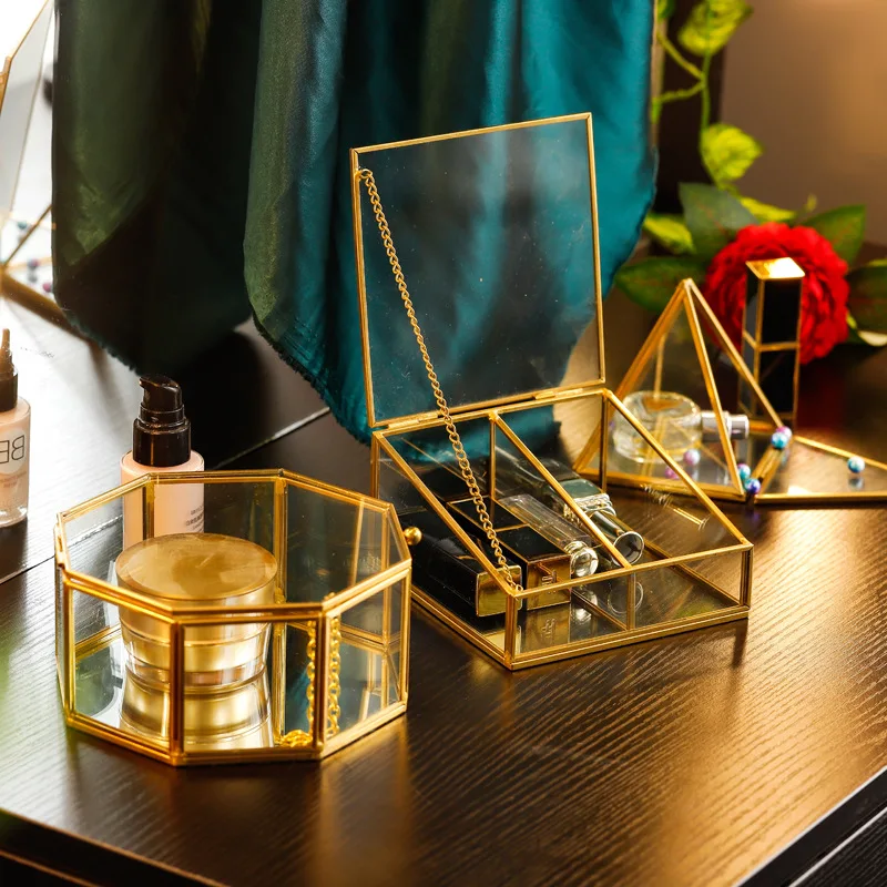 

Geometric Clear Glass Jewelry Box Tabletop Succulent Plants Container Home Jewelry Storage Glass crafts decoration