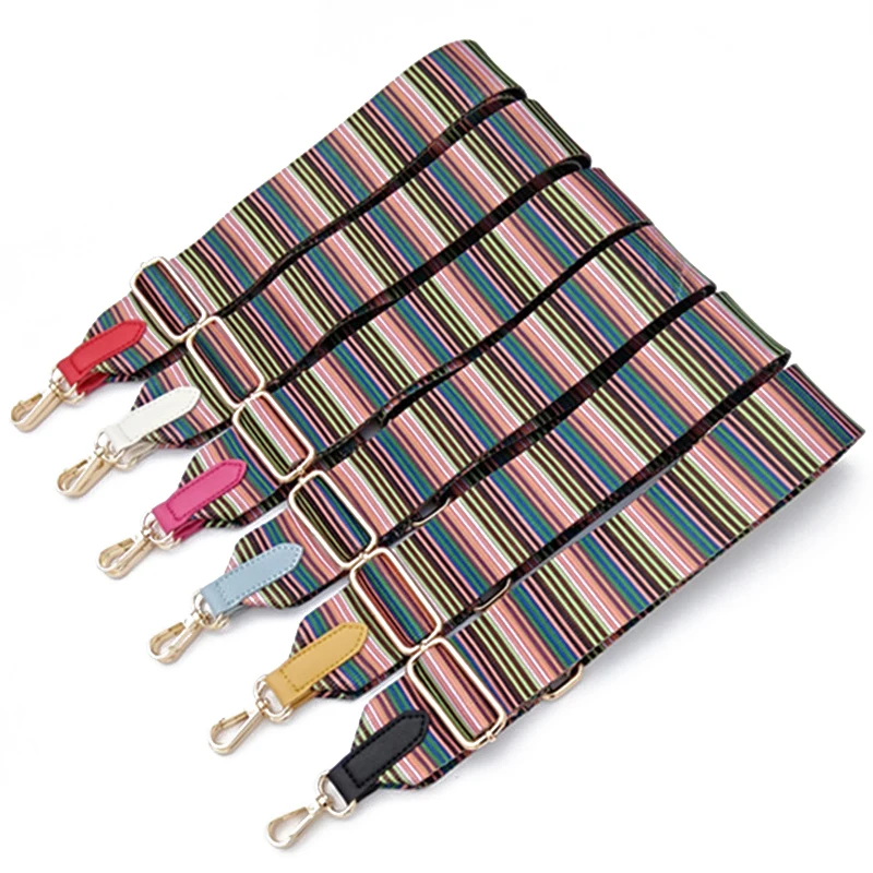 

New Canvas Colorful Striped Adjustable Women Bag Strap Fashion Design Handle For Bag Belts Easy Replaceable Bags Accessories