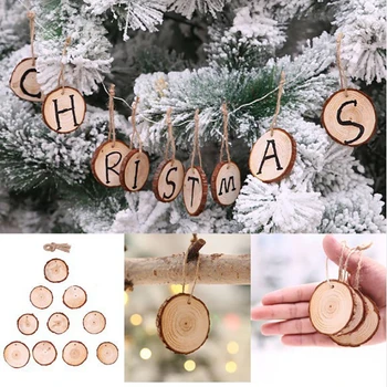 

5pcs Baby Toys Wooden Teethers Christmas Pendant Home Decor DIY Handmade Pine Wood Round Piece Baby Teether Crafts Ornaments