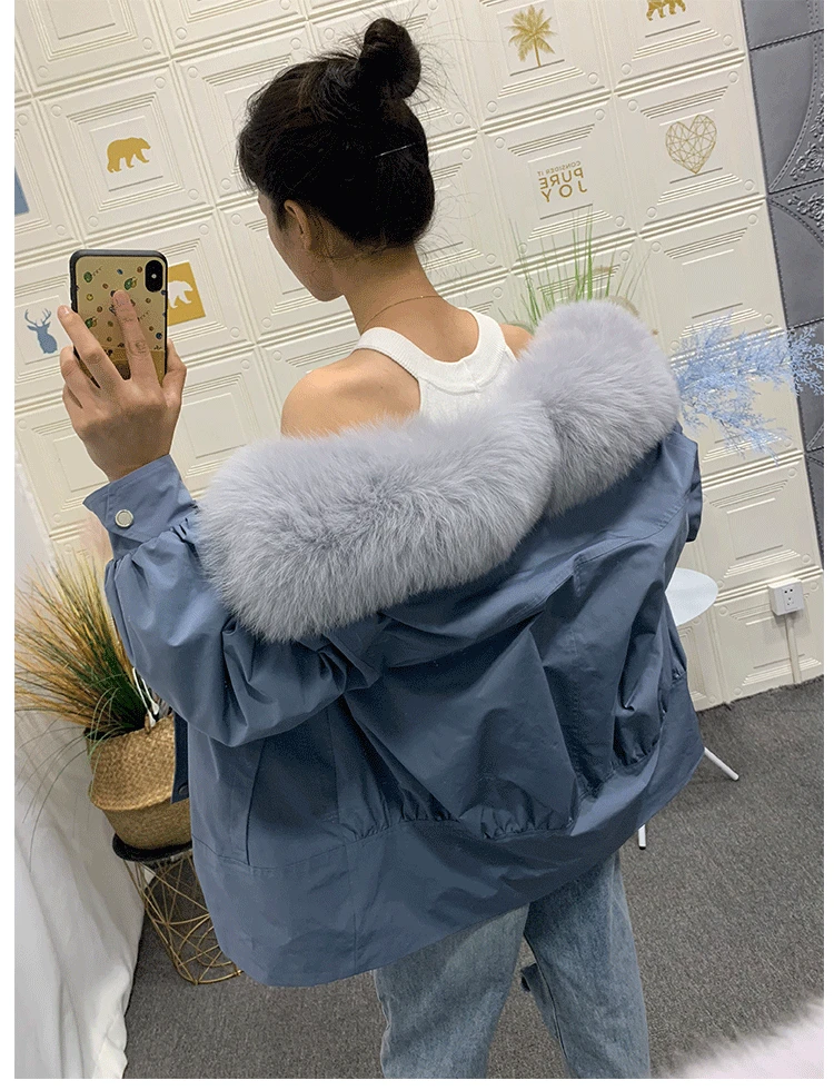 Best 2019 new Parka Winter Real Fur Coat Jacket Women Natural Fox Fur Collar Detachable Rex Rabbit Liner Loose Outerwear 6