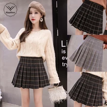 Новое поступление, осенние женские юбки длиной выше колена, Корейская элегантная Студенческая юбка на молнии с высокой талией, Женская плиссированная школьная юбка