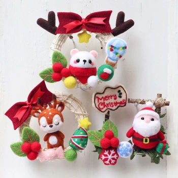 

DIY Needle Felting Kit Wool Rug Hooking Kit Handcraft Woolen Embroidery with Punch Needle - Santa Claus + Rattan Ring + Light