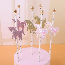 5 Pcs Glitter Puncak Kue Carousel Kuda Unicorn Jenis Kelamin Mengungkapkan Cupcake Ulang Tahun Toppers Baptisan Pembaptisan Dekorasi Pesta(China)