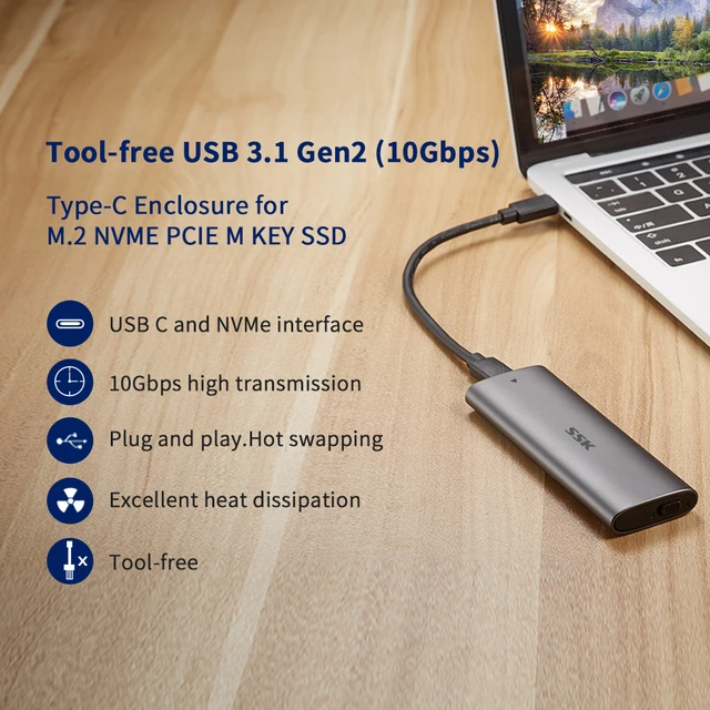 Boîtier externe M.2 NVME SSD, boîtier M2 USB 3.1, Type C, adaptateur  10Gbps, clé M, HD, boîte de rangement pour Mac, Windows, ordinateur  portable - AliExpress