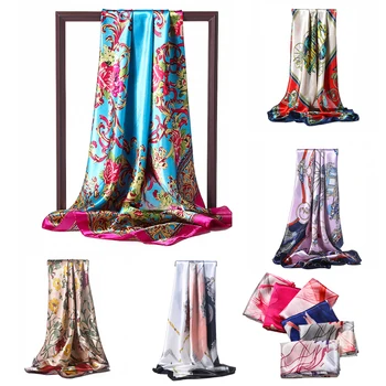 

VierkanteZijdenSjaal Vrouwen Hoofdband Hals Hoofddoek Sjaals Foulard Print Vrouwelijke Hijab Sjaals Hoofd Wraps Pashmina Bandana