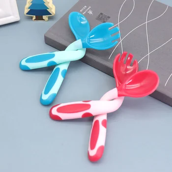 

2 Sets of Baby Utensils Spoon Fork Children Feeding Training Tableware Easy Grip Eating Practice Spoon Fork for Toddlers (Pink+B