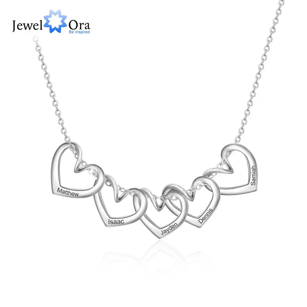 Family Name Necklace Engrave Heart-Pendants Customize Stainless-Steel Jewelora with Women