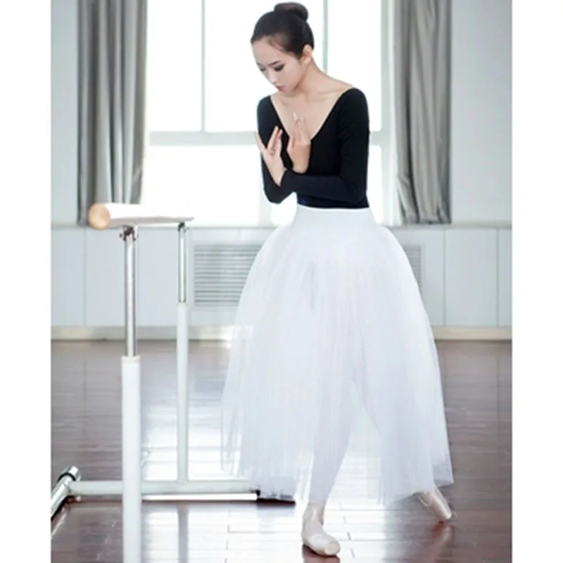 Женские Балетные гимнастические трико для взрослых черное платье с длинным