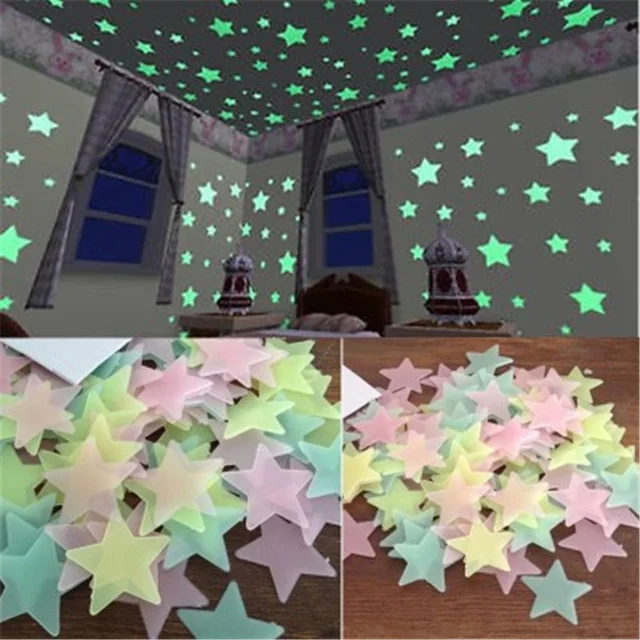 100PCS 3D Stars Glow In The Dark Wall Stickers Luminous Fluorescent Wall Stickers For Kids Baby Room Bedroom Ceiling Home Decor 1