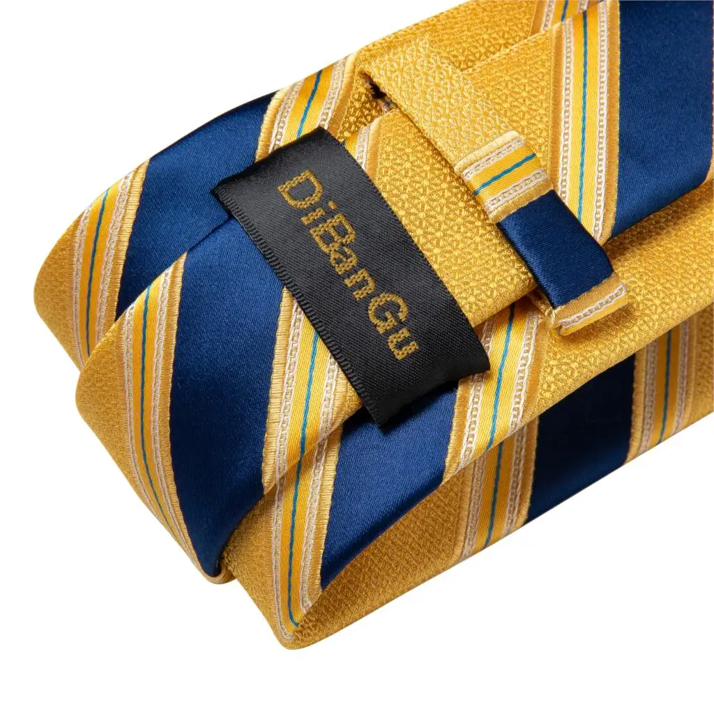 Men Tie Luxury Yellow Blue Striped Paisley Plaid Silk Wedding Tie For Men DiBanGu Designer Hanky Cufflinks Gift Set