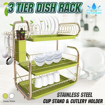 

3 Tiers Dish Drying Rack Storage Shelf Kitchen Washing Holder Basket Plated Iron Knife Sink Dish Drainer Drying Rack Organizer