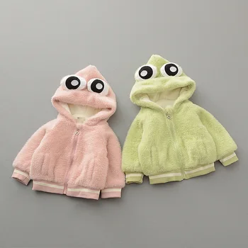 

Winter Warm Baby Girls Cartoon Frog Hooded Thick Fleece Coats Children Kids Velvet Jackets Princess Outerwear casaco