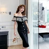 COIGARSAM Ruffles Women one-piece dress korean Polka Dot Mesh Dresses Black 6907 1