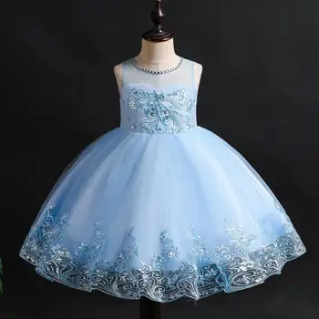 

Hot Selling Red Flower Girl Dresses Beading Embroidered Sleeveless Princess Ball Gown Banquet Party Dresses For 1-14 Year Olds