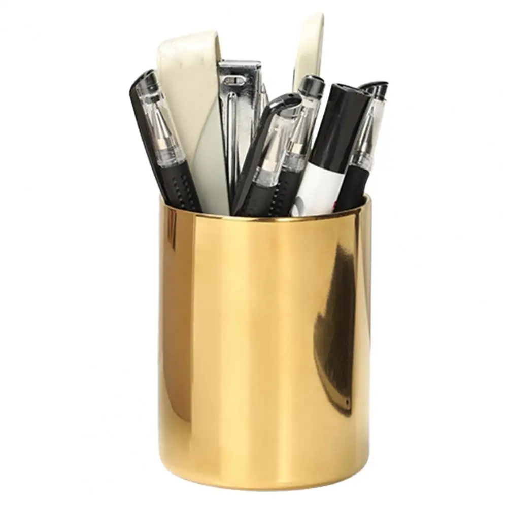 Pen Holders Organizer Space-saving Stainless Steel All-match Polished Brush Pots Plating Makeup Tools Holder Pen Containers pen holder desk organizer pen and brush holder brush holder