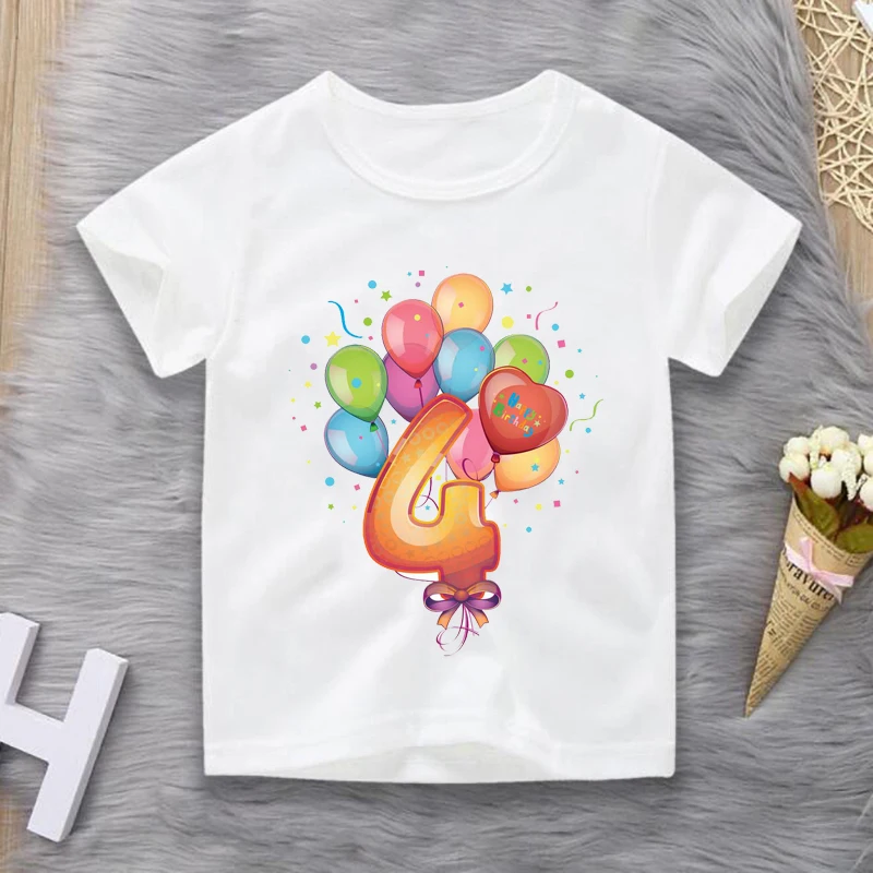 

Happy Birthday Gift Tshirt Baby Boy Clothes Cartoon Number Print Funny T-shirt Kids Summer O-Neck Tops Boys Girls T Shirt white