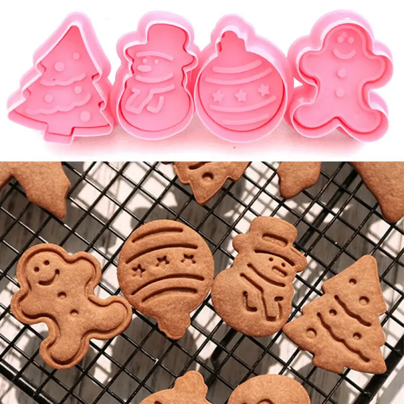 

4Pcs Christmas Cookie Plunger Cutter Mould Fondant Snowman/Xmas Tree Baking Mold