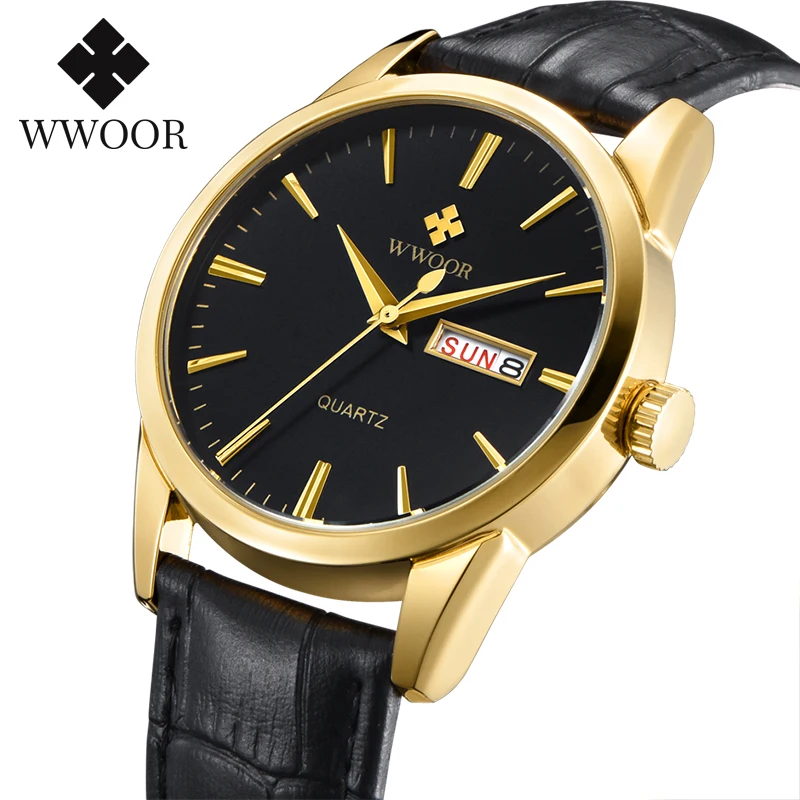 WWOOR New Watch Men Top Brand Luxury Men's Gold Black Quartz