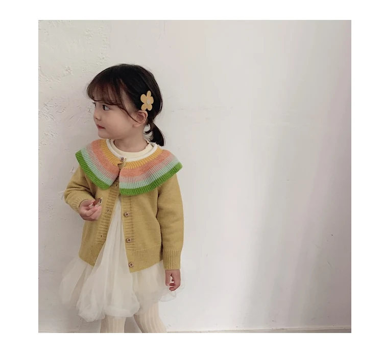 2019 Новинка осени для маленьких девочек длинные рукава теплый свитер, куртка, детское красивое вечернее платье, радуга, вязаная куртка для