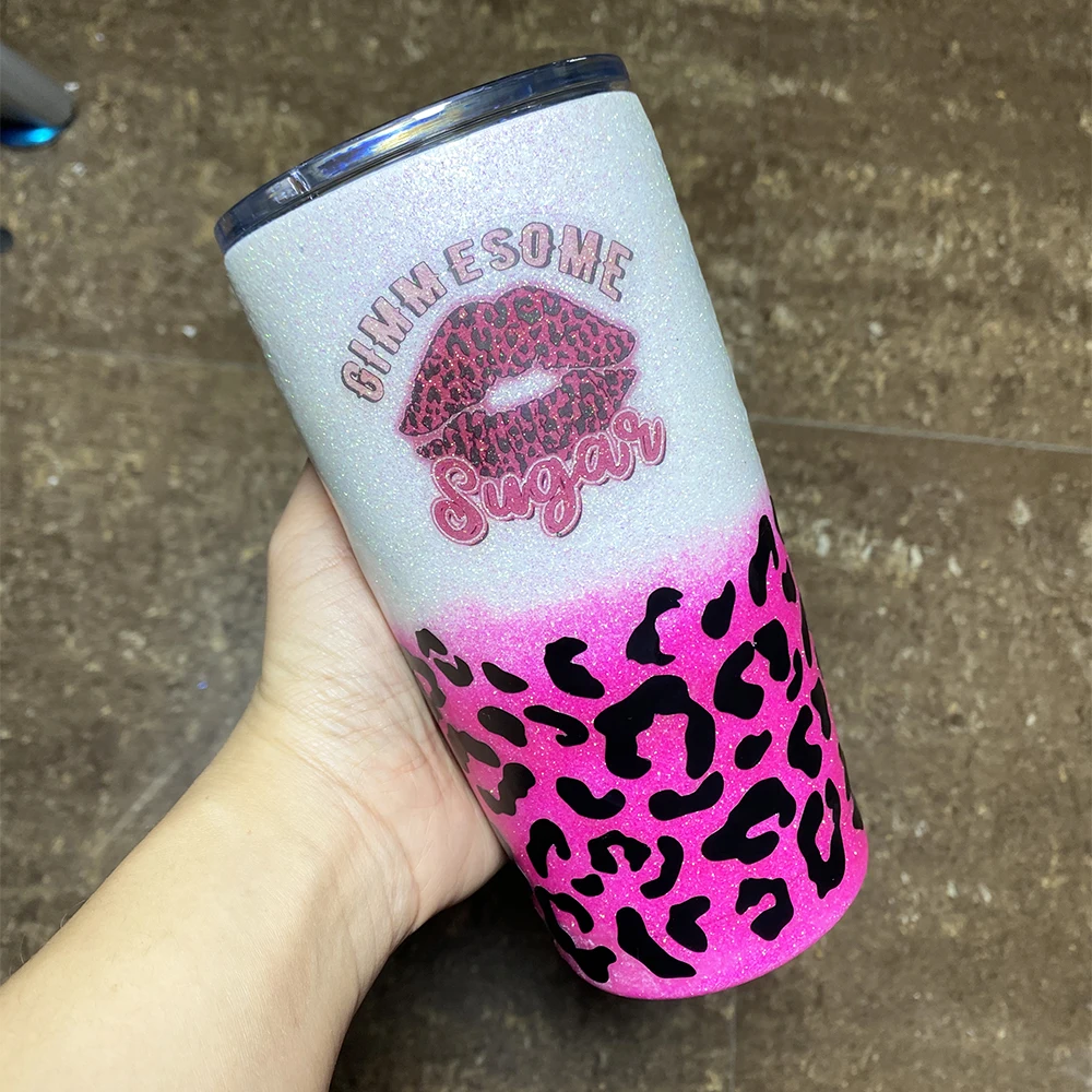 Black Glitter Cheetah Print Reusable Cold and Iced Coffee Cup Gift