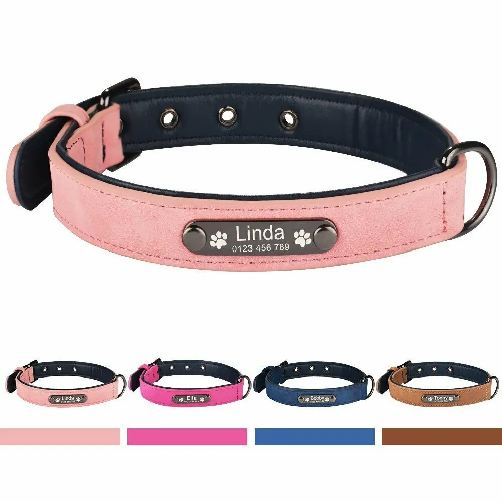 Personalized Dog Collars Customized puppy Collars with Id Tags Eco-friendly Microfiber Adjustable Size for Large and Small Dog - Цвет: Розовый