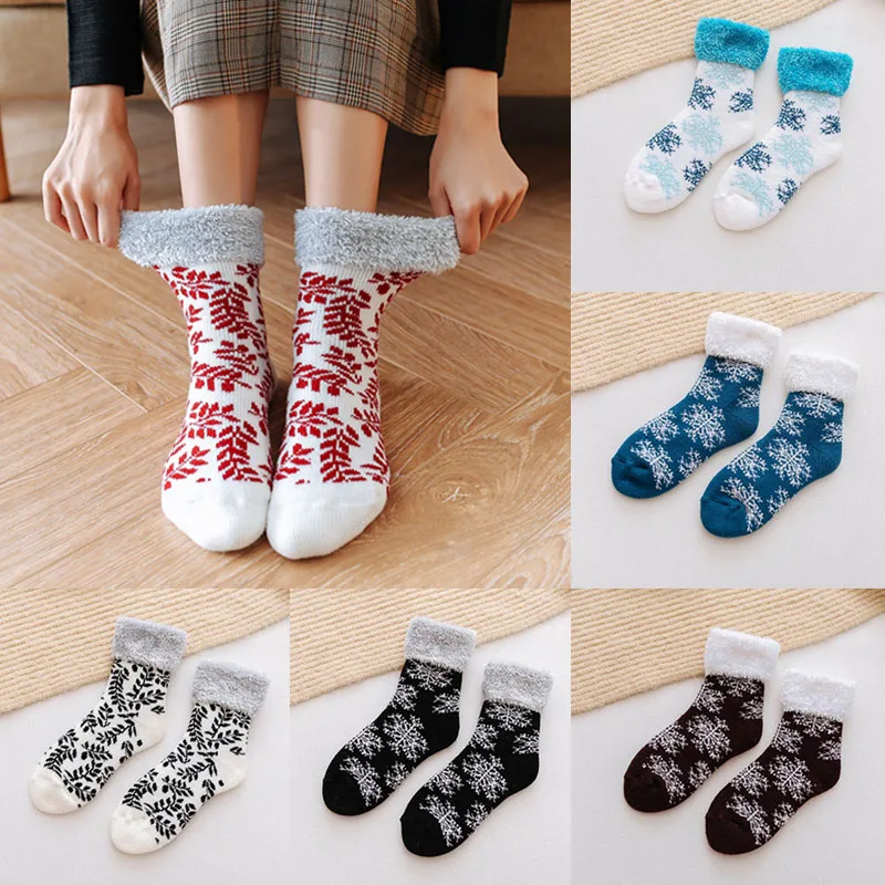 Happy Winter/теплые носки-тапочки для женщин и мужчин; удобные забавные плюшевые носки с подкладкой; модные носки для рождественских подарков