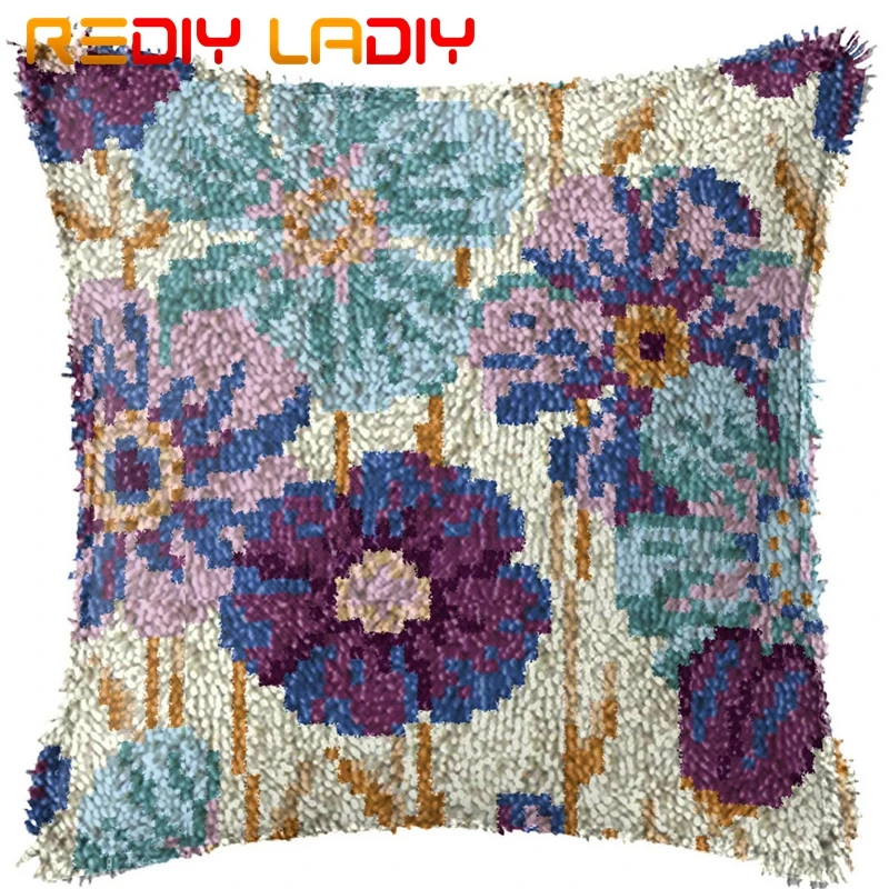

Latch Hook Kit Make Your Own Cushion Blue Flowers Pre-Printed Canvas Crochet Pillow Case Latch Hook Cushion Cover Hobby & Crafts