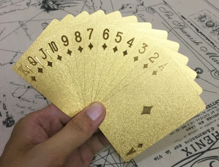 Manufacturers Creative Customizable Dezhou City Gold Foil Playing Cards Plastic Waterproof Luxury Gold Color Board Game Poker Fo
