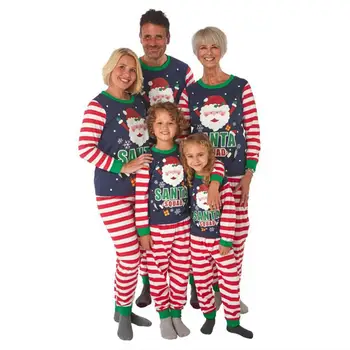 

Xmas Family Matching Pajamas Santa Long Sleeve Blouse Stripe Pants Sleepwear Set Xmas Family Sleepwear 2PCS Sets Top+Pants