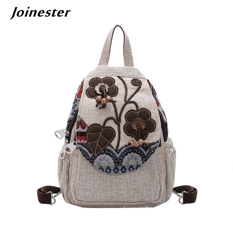 Mochilas Vintage de tela algodón para mujer, mochilas de ocio bolsos de viaje étnicos con apliques - AliExpress Maletas y