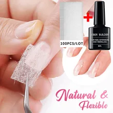 100 шт наращивание ногтей стекловолокно Уход за ногтями стекловолокно шелковое покрытие для ногтей наклейки для ногтей Инструменты 1 шт волоконный гель