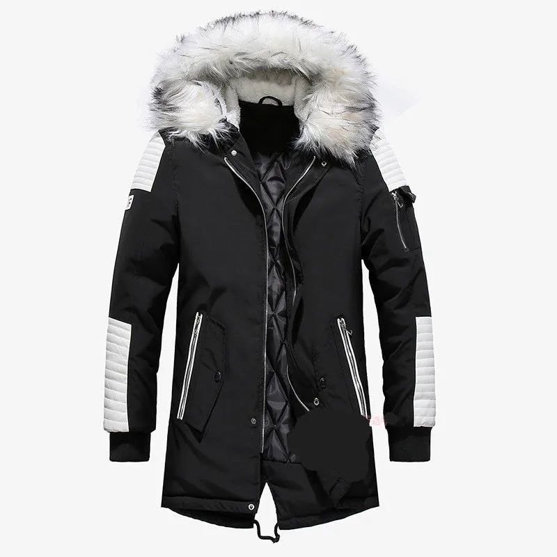Зимние новые теплые модные флисовые куртки, пальто с меховым воротником, мужские парки, Мужская парка, хлопковая Толстая куртка