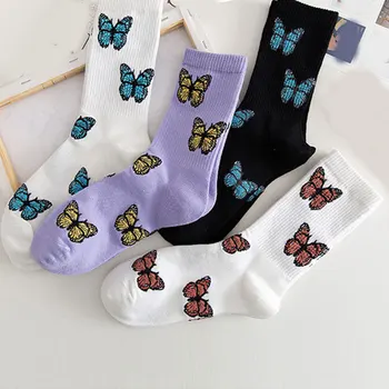 

2020 New Fashion Butterfly Cotton Socks Middle Tube Socks Foot Acessories Women Sports College Classic Style For Girls School