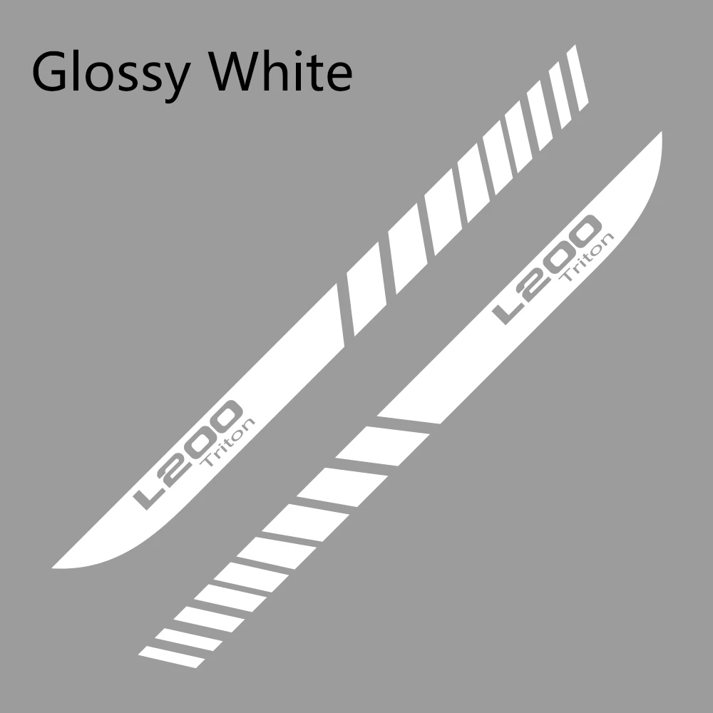 Glossy White 2 шт. автомобильные длинные боковые полосы наклейки для Mitsubishi L200 Triton авто Спорт DIY виниловая пленка наклейки для стайлинга автомобиля аксессуары для тюнинга - Название цвета: Glossy White