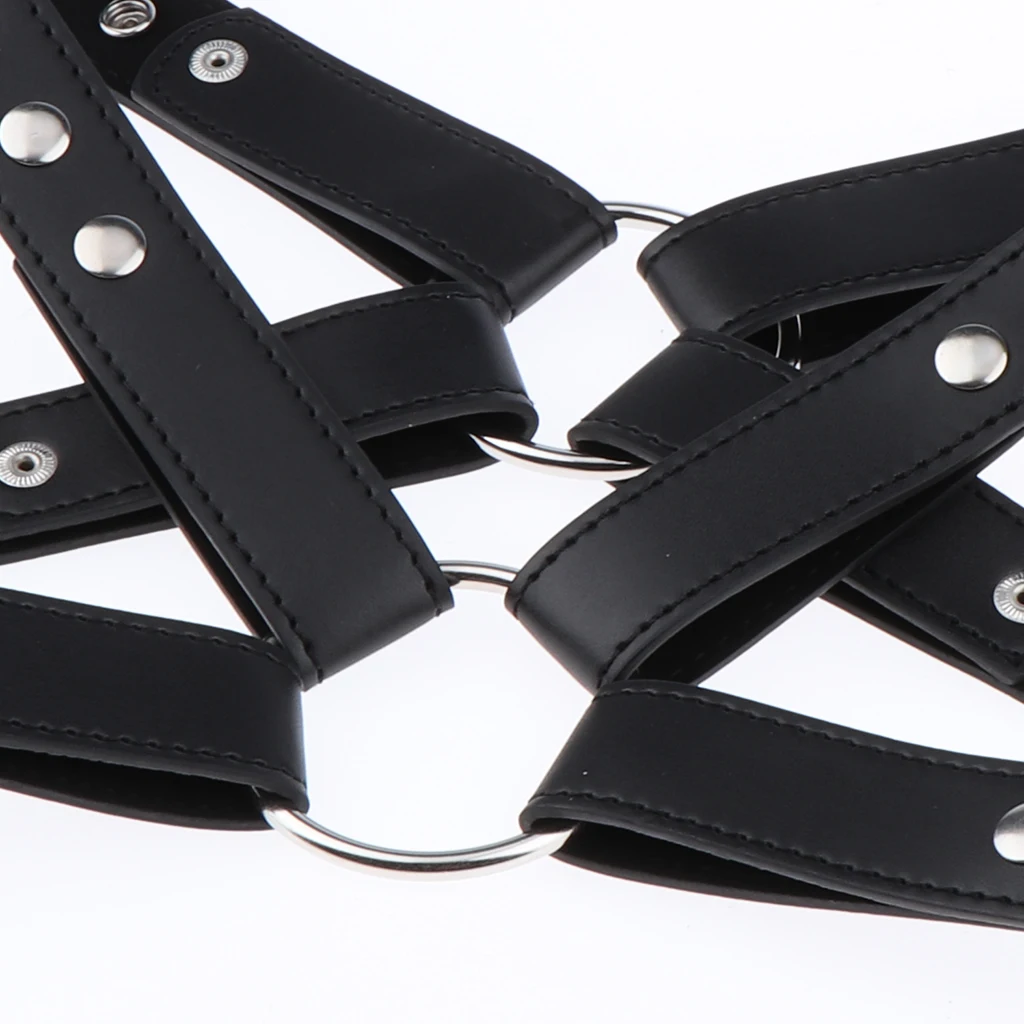 Black Body Chest Harness - Punk Goth Artificial Leather Belt with Buckles Rings for Men Women