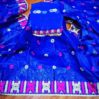 

African bazin riche fabric with brode Latest fashion embroidery bazin lace fabric with net lace 7 yards