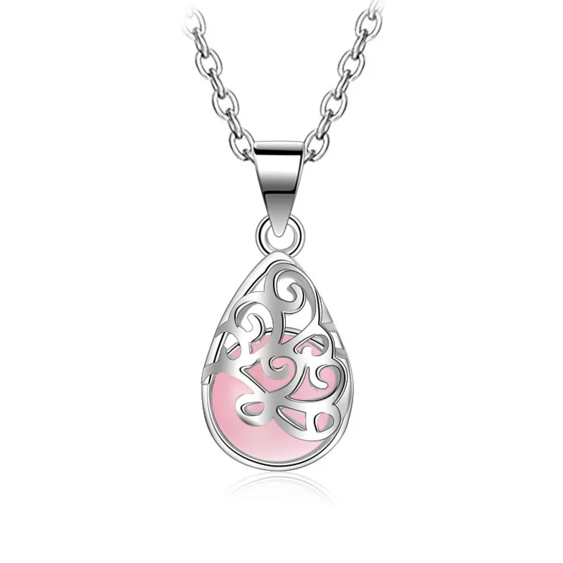 pink opal Ожерелье из серебра 925 пробы, опал, рождественский подарок, микро инкрустация кубическим цирконием, ожерелье для женщин,, Черная пятница, предложения - Окраска металла: pink opal