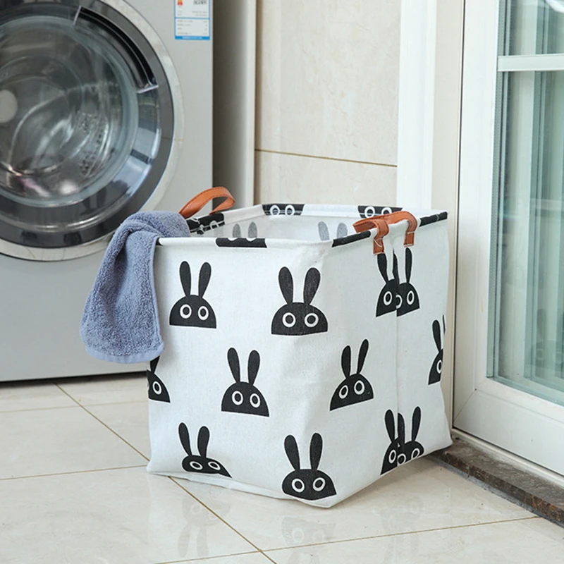 Zerolife 33x35 Foldable Sundries Laundry Basket Cute Printing Cosmetics Container Cotton Linen Storage Basket Desktop Organizer