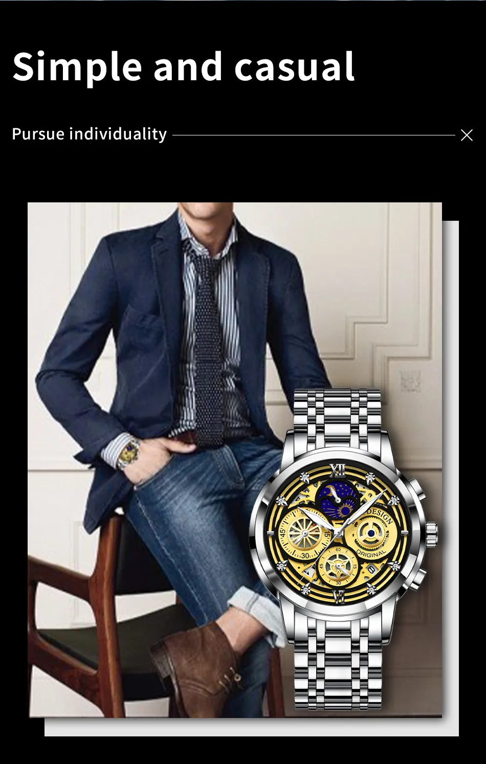 2021 New LIGE Sport Men Watch Top Brand Luxury Gold Stainless Steel Quartz Wrsit Watch Men Fashion Hollow Waterproof Chronograph