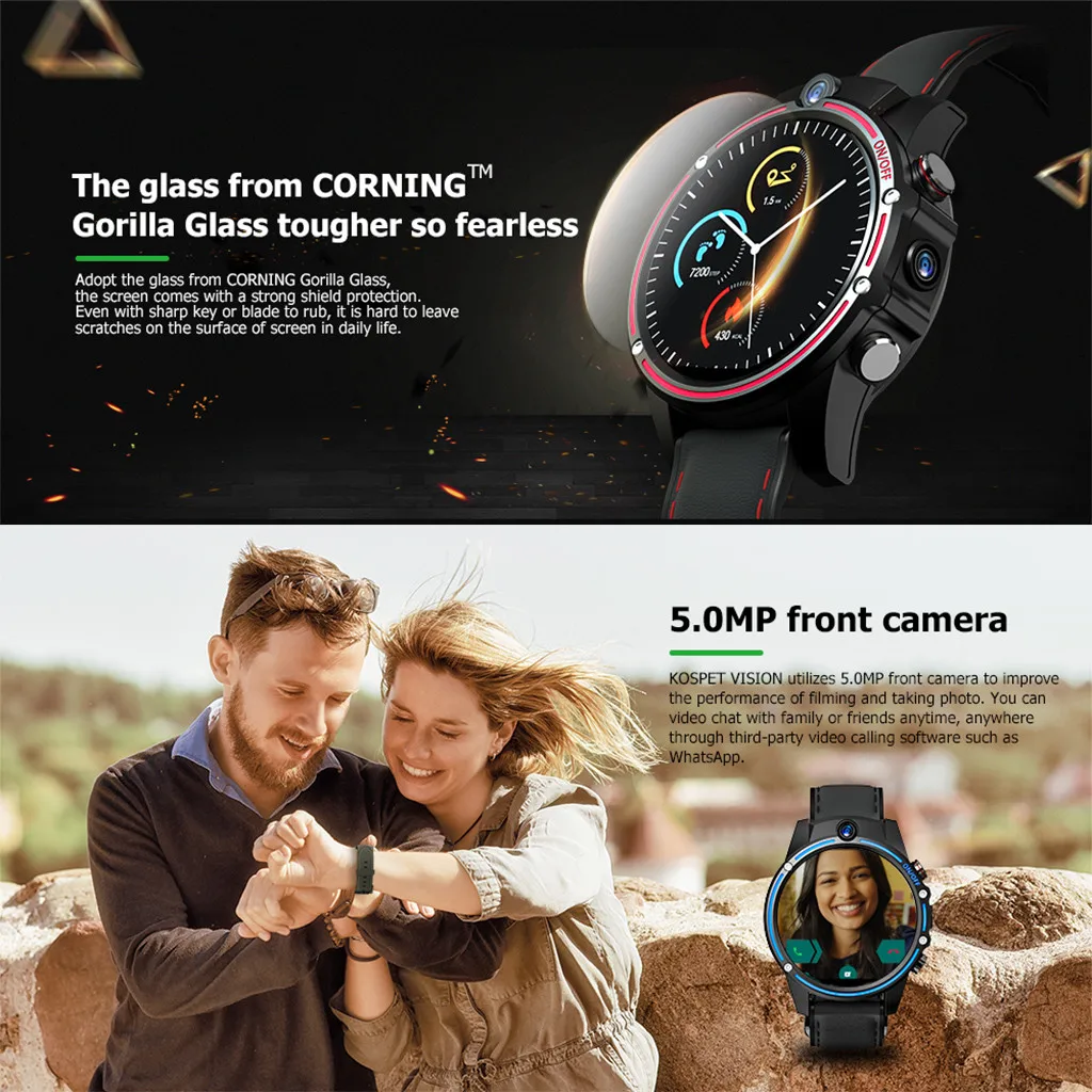 Лучшие продажи продуктов KOSPET VISION 3 ГБ+ 32 Гб 1,6 ”4G двойной чип 800 МП мАч SmartWatch телефон поддержка дропшиппинг