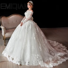 Великолепное блестящее бальное платье Свадебные платья Vestido De Casamento с аппликацией из бисера Свадебное платье с длинным рукавом Mariage