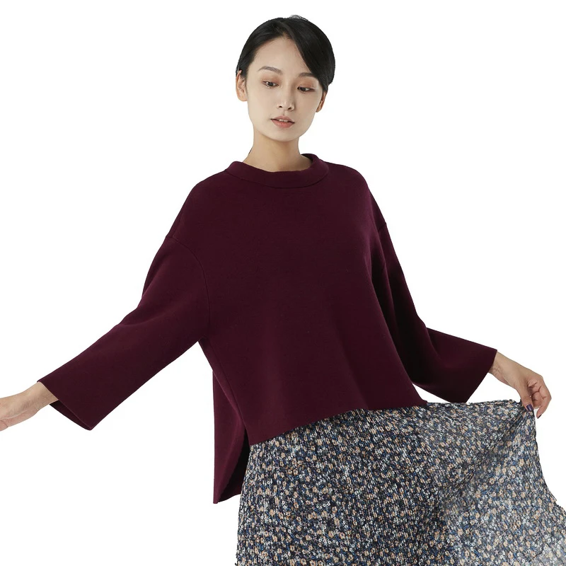 

Autumn 2020 Sweater Women Pullover Casual 100% Mercerized Wool Warm Irregular Jumper Sweaters