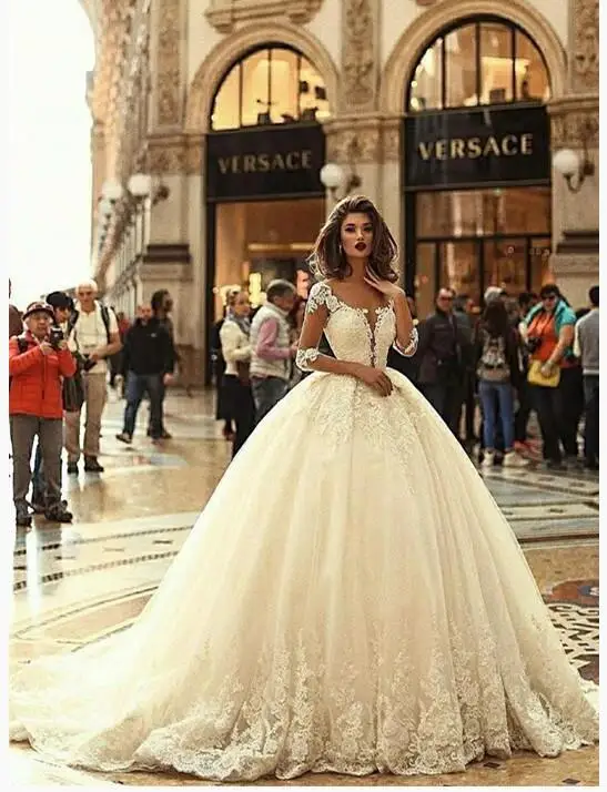 Элегантное свадебное платье с 3/4 рукавами свадебное платье