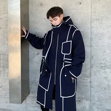 Мужской Женский Тренч с капюшоном, уличная одежда в стиле хип-хоп, Свободная Повседневная Длинная мужская куртка-ветровка в полоску, верхняя одежда, пальто