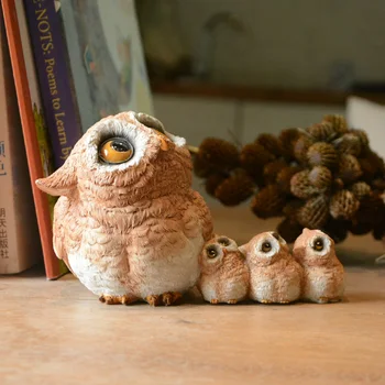

Resin Crafts Simulation Kawaii Owl Family Statue and Figurines Reading Book Owl Sculpture for Desktop Home Room Decoration