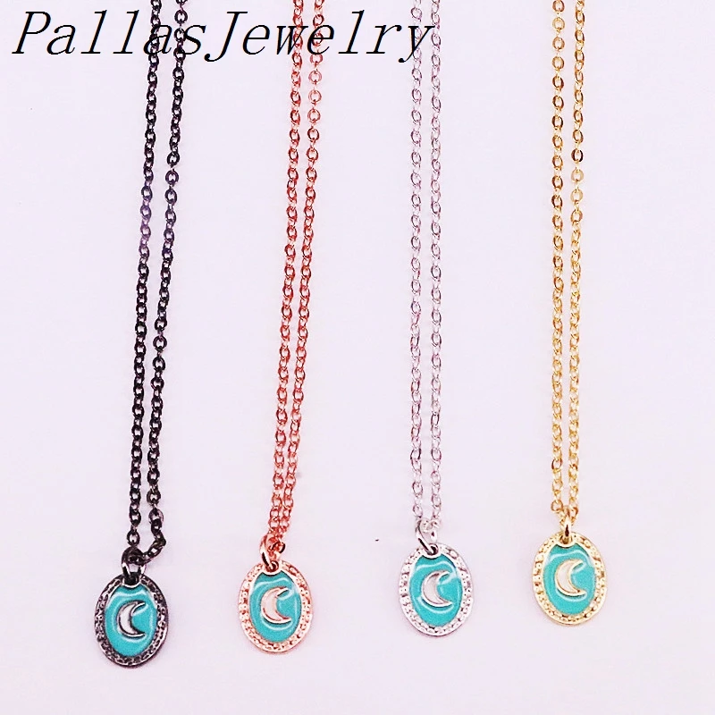 

10Pcs Green White Enamel Small Oval Women Pendant Necklace Jewelry Gold/Silver/Black/Rose Gold Color