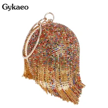 Gykaeo, женский клатч золотистого цвета, вечерние сумочки с кристаллами, клатчи в форме шара, дамские сумочки, свадебные сумочки на цепочке, сумка на плечо